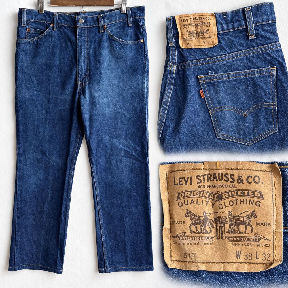 Vtg Levi's 517 Orange Tab Jeans Mens 38x32 Bootcut Made in USA Dark Wash Denim